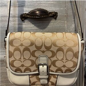 Coach Tan and Cream Crossbody Bag with Signature
